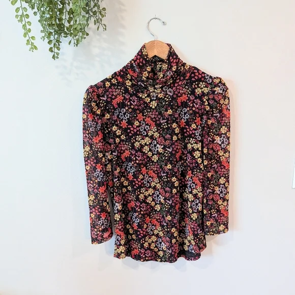 T Tahari Floral Women's Top - Black Multicolor Size Large - Picture 2 of 9